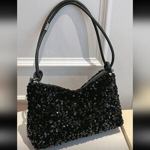 NWT, Elegant Black Sequin Shoulder Bag